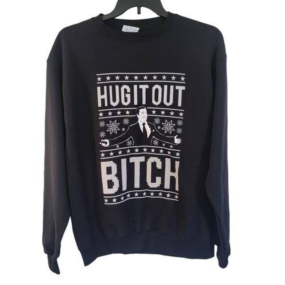 Champion Black The Office Hug It Out Christmas‎ Sweater Size Large Crewneck LS